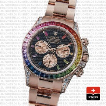 Rolex Daytona Rose Gold Rainbow 116595rbow 40mm Swiss Replica