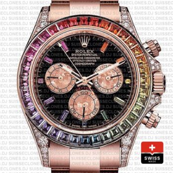 Rolex Daytona Rose Gold Rainbow 116595rbow 40mm Swiss Replica