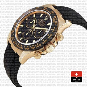 Rolex Daytona Rubber 18k Yellow Gold Ceramic Bezel Black Dial 40mm 116518