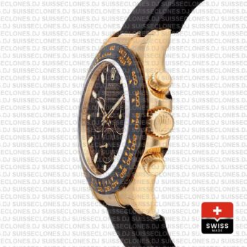 Rolex Daytona Gold Black Dial Rubber Strap Replica Watch