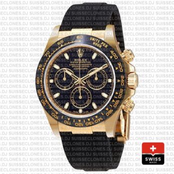 Rolex Daytona Gold Black Dial Rubber Strap Rolex Replica Watch