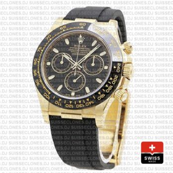 Rolex Daytona Rubber 18k Yellow Gold Ceramic Bezel Black Dial 40mm 116518