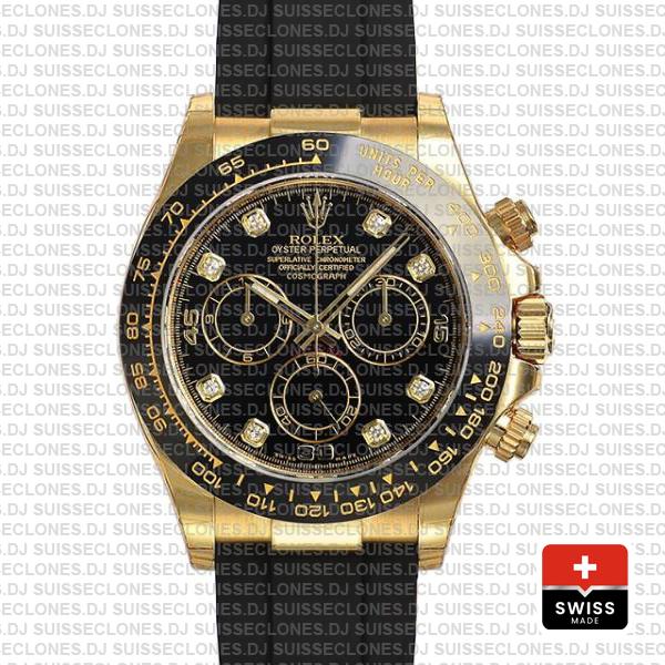 Rolex Daytona Yellow Gold Rubber Black Diamond Dial Watch