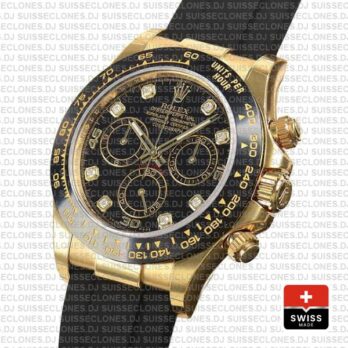 Rolex Daytona Yellow Gold Rubber Black Diamond Dial Replica Watch