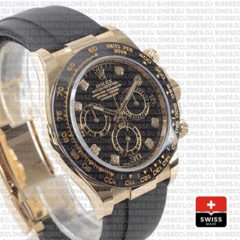 Rolex Daytona Rubber 18k Yellow Gold Ceramic Bezel Black Diamond Dial 40mm 116518