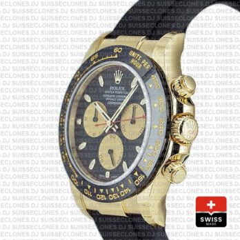 Rolex Daytona Rubber 18k Yellow Gold Ceramic Bezel Panda Black Dial 40mm 116518