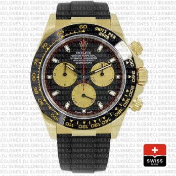 Rolex Daytona Rubber 18k Yellow Gold Ceramic Bezel Panda Black Dial 40mm 116518