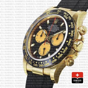 Rolex Daytona Rubber 18k Yellow Gold Ceramic Bezel Panda Black Dial 40mm 116518