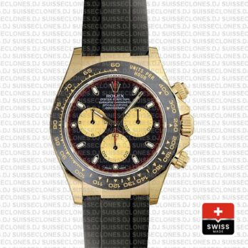 Rolex Daytona Rubber 18k Yellow Gold Ceramic Bezel Panda Black Dial 40mm 116518