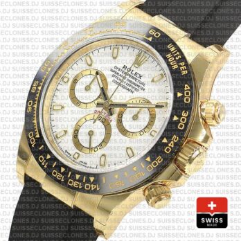 Rolex Daytona Rubber 18k Yellow Gold Ceramic Bezel White Dial 40mm 116518