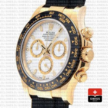 Rolex Cosmograph Daytona Rubber Strap 18k Yellow Gold 40mm 904L Stainless Steel White Dial
