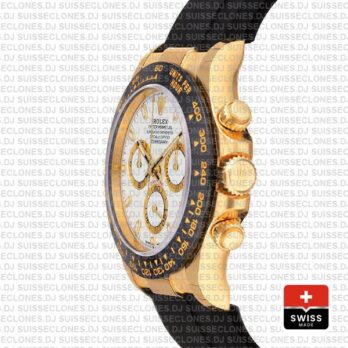 Rolex Daytona Rubber 18k Yellow Gold Ceramic Bezel White Dial 40mm 116518