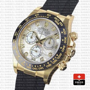 Rolex Oyster Perpetual Cosmograph Daytona 18k Yellow Gold White MOP Dial Diamond Markers