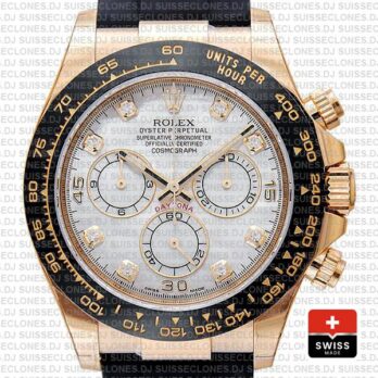 Rolex Oyster Perpetual Cosmograph Daytona 18k Yellow Gold White MOP Dial Diamond Markers Watch