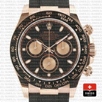 Rolex Daytona 18k Rose Gold Black Dial Rolex Replica Watch