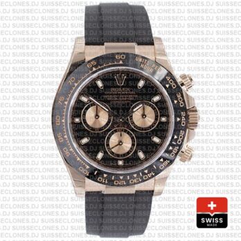 Rolex Daytona Rubber Rose Gold Black Ceramic 40mm 116515 Swiss Replica