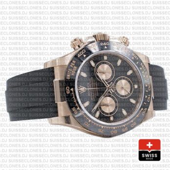 Rolex Cosmograph Daytona 18k Rose Gold Black Dial 40mm, comes with Rubber Strap