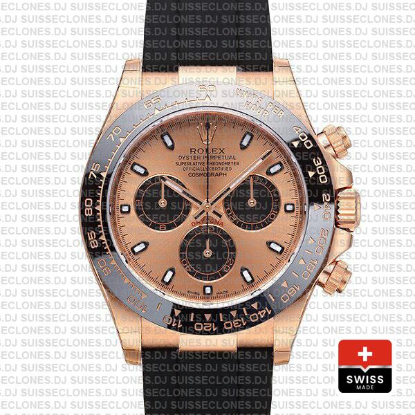 Rolex Daytona Rubber Rose Gold Pink Black Ceramic 40mm 116515 Swiss Replica
