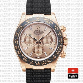 Rolex Daytona Rubber Rose Gold Pink Diamond Ceramic 40mm 116515 Swiss Replica