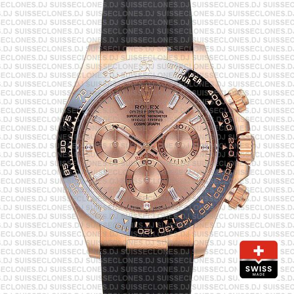 Rolex Daytona Rubber Rose Gold Pink Diamond Ceramic 40mm 116515 Swiss Replica