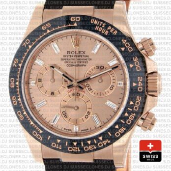 Rolex Daytona Rubber Rose Gold Pink Diamond Ceramic 40mm 116515 Swiss Replica