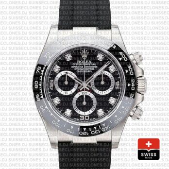 Rolex Daytona White Gold Rubber Strap Black Diamond Dial