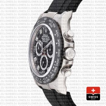 Rolex Daytona White Gold Rubber Strap Black Diamond Dial Watch