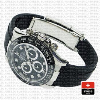 Rolex Cosmograph Daytona Rubber Strap 18k White Gold 904L Steel Black Diamond Dial Ceramic Bezel 40mm Watch