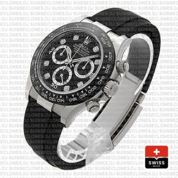 Rolex Daytona Rubber White Gold Black Diamond Dial Ceramic Bezel 40mm 116519ln