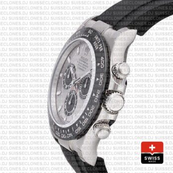 Rolex Daytona 18k White Gold Rubber Strap Silver Dial Replica Watch
