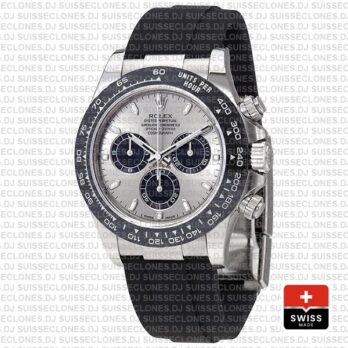 Rolex Daytona 18k White Gold Rubber Strap Silver Dial Swiss Replica Watch