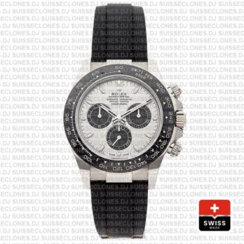 Rolex Daytona 18k White Gold Rubber Strap Silver Dial Swiss Replica Watch