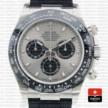 Rolex Cosmograph Daytona 18k White Gold Silver Panda Dial, Oysterflex Rubber Bracelet