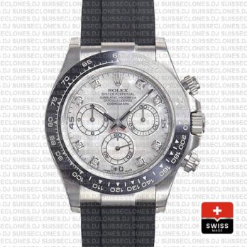 Rolex Daytona White Gold Diamond Dial Rubber Strap Watch