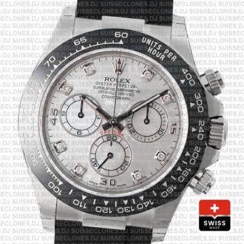 Rolex Cosmograph Daytona Oysterflex Rubber Bracelet, 18k White Gold White MOP Dial Diamond Watch