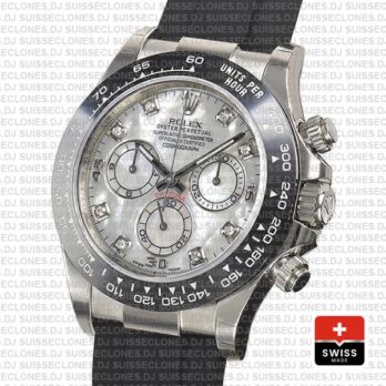 Rolex Cosmograph Daytona Oysterflex Rubber Bracelet, 18k White Gold White MOP Dial Diamond