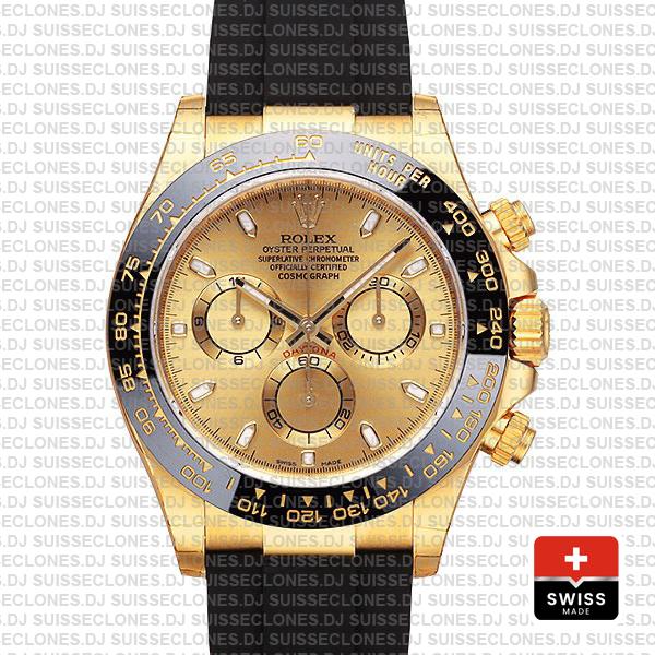 Rolex Daytona 18k Yellow Gold Rubber Strap | Replica Watch