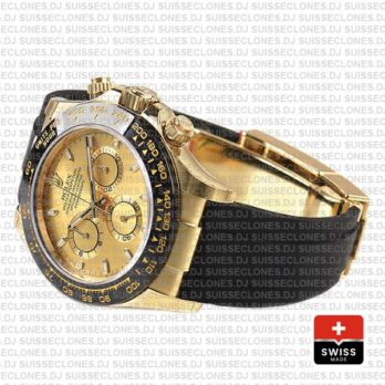Rolex Daytona 18k Yellow Gold Rubber Strap Replica Watch