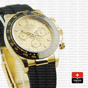 Rolex Daytona Rubber Yellow Gold Ceramic Bezel Gold Dial 116518ln Swiss Replica