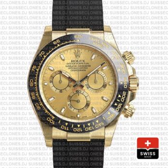 Rolex Daytona Rubber Yellow Gold Ceramic Bezel Gold Dial 116518ln Swiss Replica