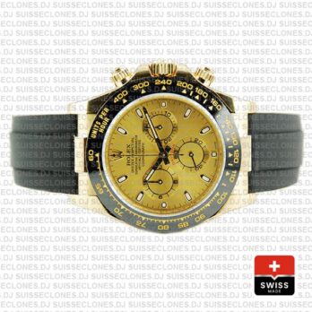 Rolex Oyster Perpetual Cosmograph Daytona Gold Dial 18k Yellow Gold 40mm Ceramic Bezel with Rubber Strap
