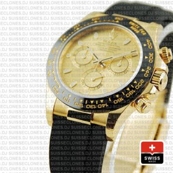 Rolex Daytona Rubber Yellow Gold Ceramic Bezel Gold Dial 116518ln Swiss Replica