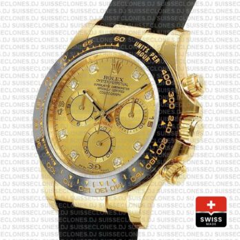 Rolex Daytona Gold Ceramic Bezel | Gold Diamond Dial Replica Watch