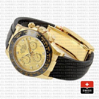 Rolex Daytona Rubber Yellow Gold Ceramic Bezel Gold Siamond Dial 116518ln Swiss Replica