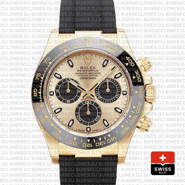Rolex Daytona Yellow Gold Rubber Strap Panda Dial Watch