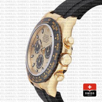 Rolex Daytona Yellow Gold Rubber Strap Panda Dial Replica Watch