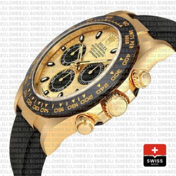 Rolex Daytona Yellow Gold Rubber Strap Panda Dial Swiss Replica Watch