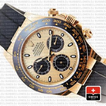 Rolex Daytona Yellow Gold Rubber Strap Panda Dial Swiss Replica Watch