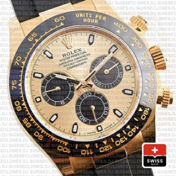 Rolex Daytona Yellow Gold Rubber Strap Panda Dial Swiss Replica Watch