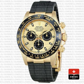 Rolex Cosmograph Daytona Rubber 18k Yellow Gold 904L Steel Gold Panda Dial Stick Markers 40mm